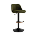 Adjustable Olive Green Bar Stool with Metal Base and Footrest