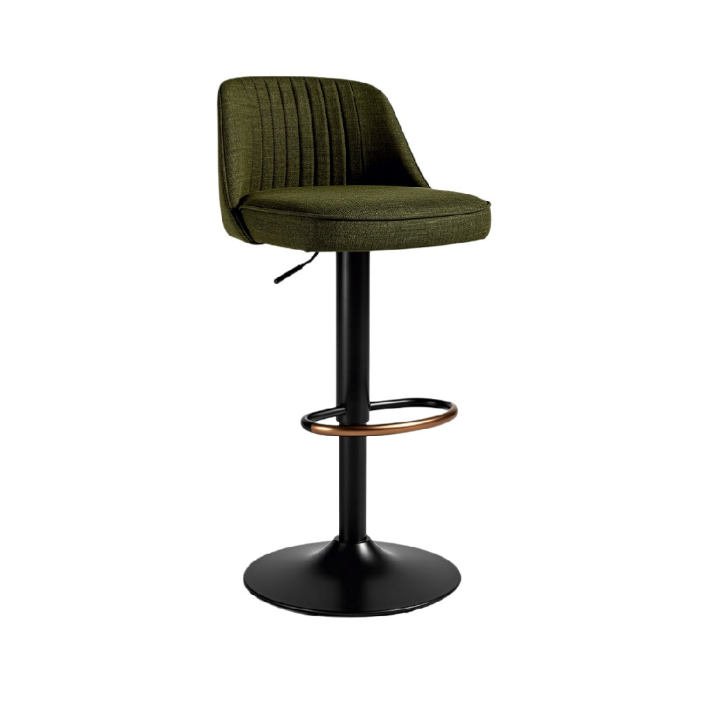Adjustable Olive Green Bar Stool with Metal Base and Footrest