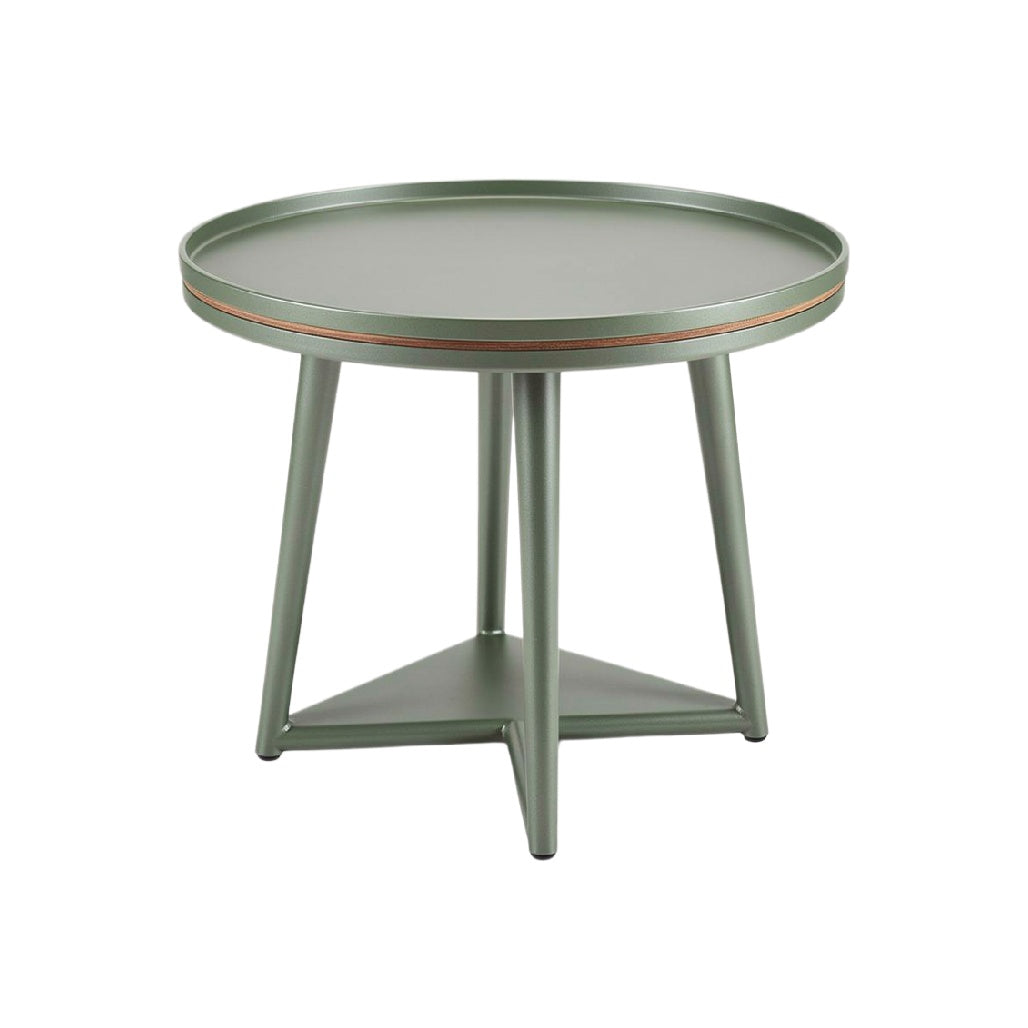 Modern Round Green Side Table with Tray Design and Triangular Base